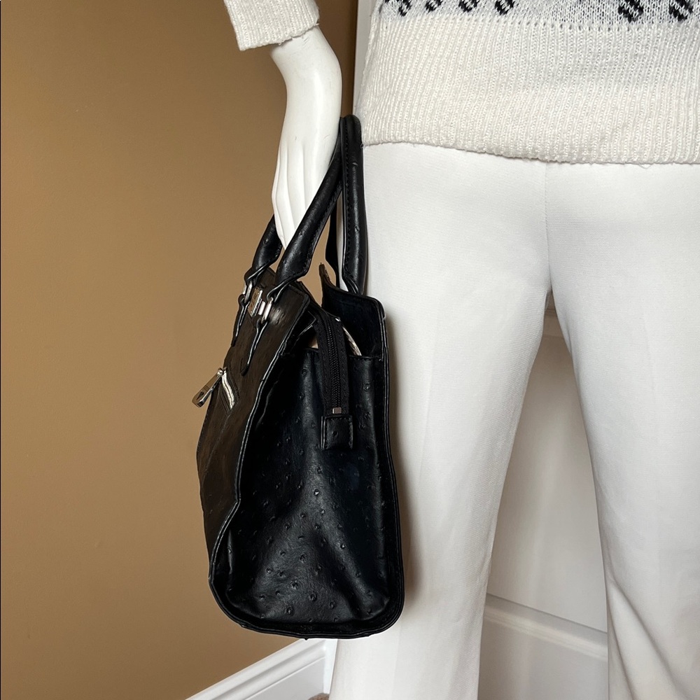 GUESS Black Textured Satchel with Front Zip Pocket - Picture 7 of 14